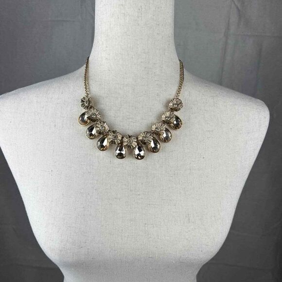 Rhinestone Floral Gold Tone Tear‎ Drop Dangles Choker Necklace - Picture 1 of 6